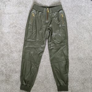 NWT real leather jogger pants trousers army green